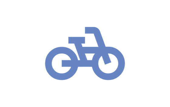 Ein stilisiertes blaues Fahrradsymbol auf weißem Hintergrund.