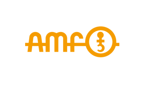 Das Bild zeigt das orangefarbene AMF-Logo auf weißem Hintergrund.