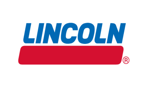 Das Bild zeigt das Logo von Lincoln mit dem Schriftzug "LINCOLN" in blauen Großbuchstaben und einem roten Balken darunter.