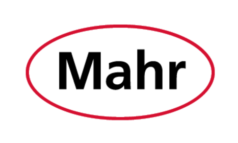 Schwarzer Schriftzug "Mahr" in roter Umrandung.