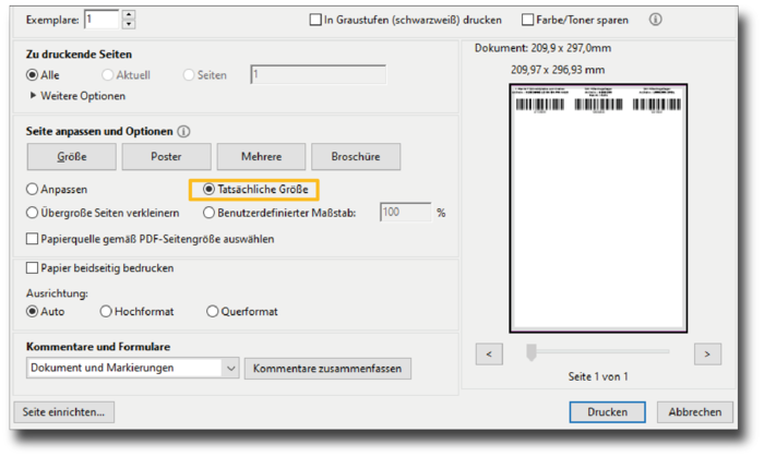 Ein Webshop zeigt die Option, Barcodes als PDF zu exportieren, mit einer Vorschau von Barcodes für verschiedene Artikelnummern in einem PDF-Dokument.