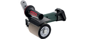 Eine elektrische Satiniermaschine von Metabo mit einer Walze zum Schleifen von Oberflächen.